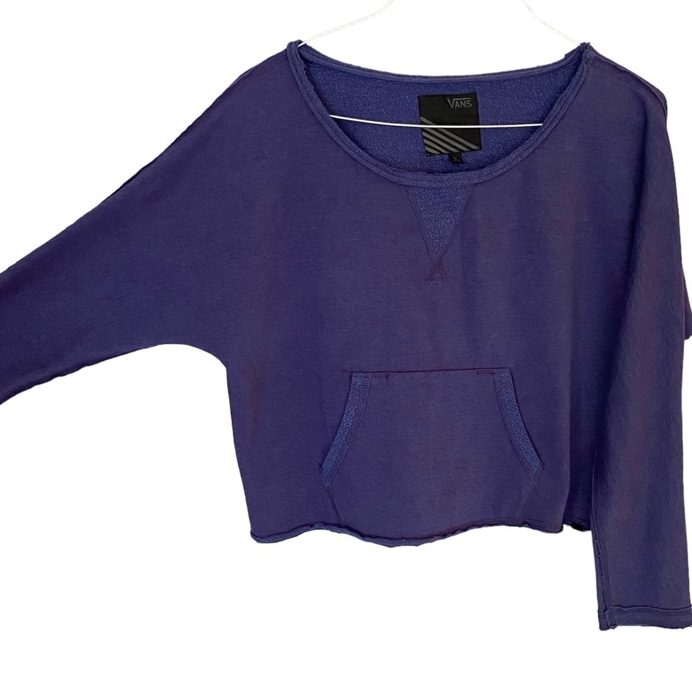 VANS Raw Edge Sweatshirt Long Sleeve Cropped Pullover Blue/Purple Women Size L - Picture 4 of 11